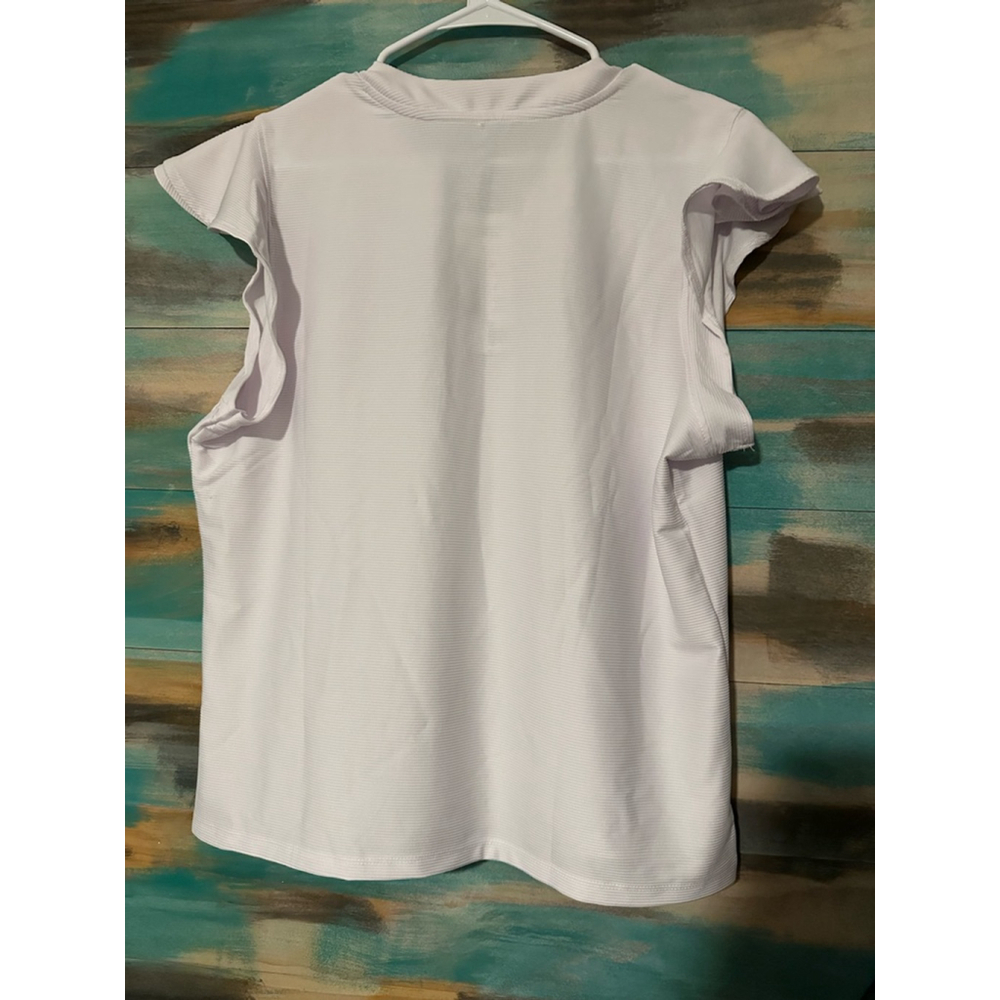 Women's RBX Flutter Sleeve Split Neck Short Sleeve Tee L - Picture 2 of 5